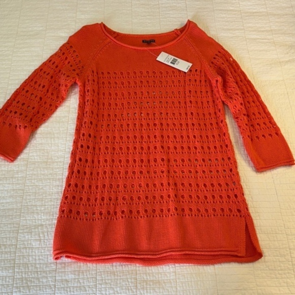 Hannah NWT Womens Small Coral Open Knit Tunic Sweater Boho Y2K Coastal